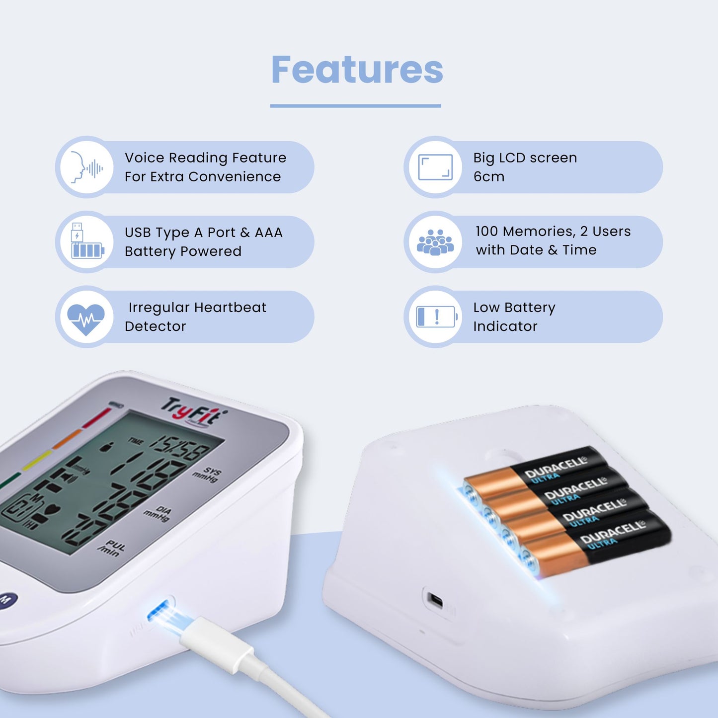 Tryfit HIKE Blood Pressure Monitor Dual User Memory