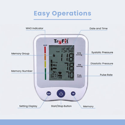 Tryfit HIKE Blood Pressure Monitor Dual User Memory