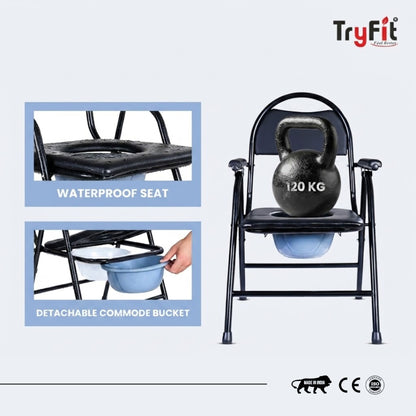 Tryfit Commode Chair With Armrest & Cushion Back Support 4-in-1