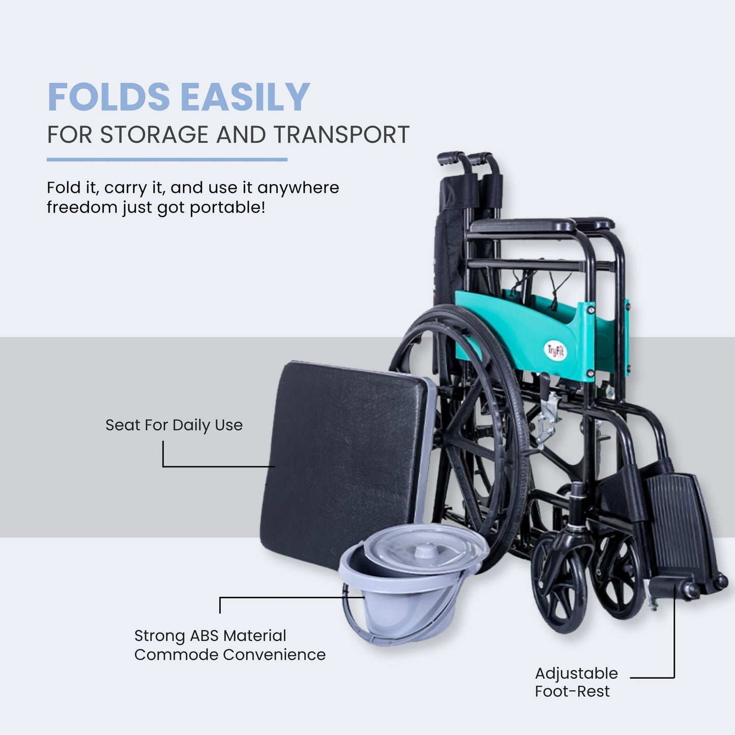Tryfit Wheelchair with Commode | 2-in-1