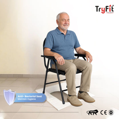 Tryfit Commode Chair With Armrest & Cushion Back Support 4-in-1